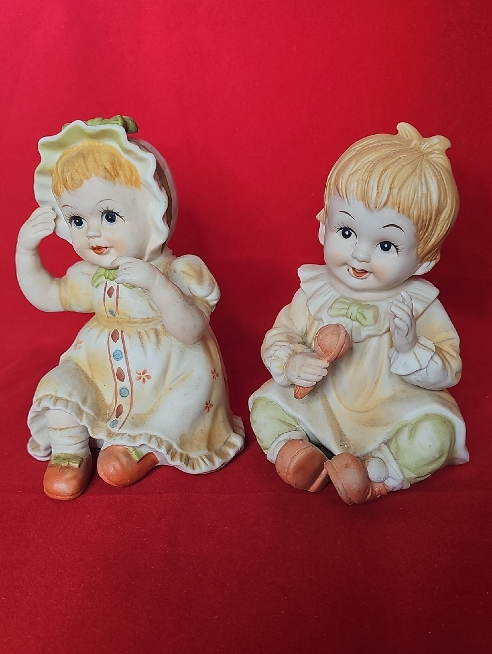 Vintage Matching Set Of Porcelain Figurines Piano Babies